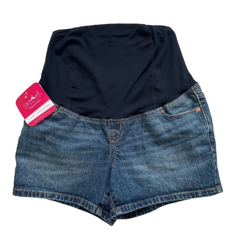 Isabel Maternity Shorts Crossover Panel Stretch Denim Jean Midi Short Size 2 NEW